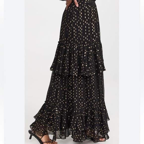 New Rococo Sand x Free People Aine Lg 14/16 Black Gold Metallic Tiered Maxi - Picture 5 of 12